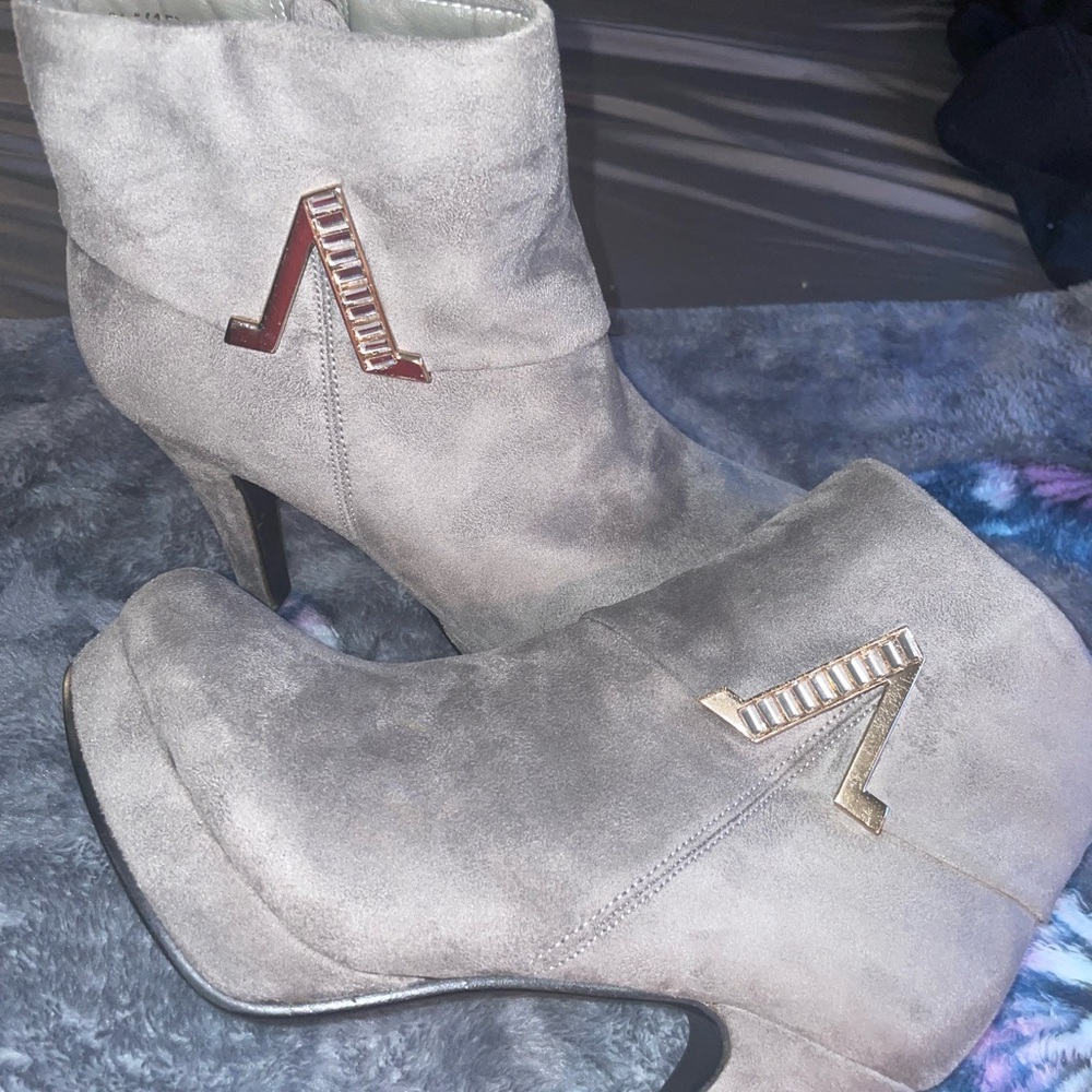Ladies Suede Grey High Heel Ankle Boots